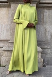 Green High Neck Bell Sleeve Floor Length Evening Gatherings Loose Flowing Maxi Dress