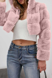 Camel Casual Faux Fur Cardigan Hooded Long Sleeve Fall Winter Short Outerwear Coats