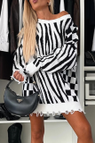 Rose Red Loose Casual Stripe Irregular Weave Contrast Round Neck Long Sleeve Fall Winter Long Sweater Tops