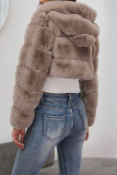 Camel Casual Faux Fur Cardigan Hooded Long Sleeve Fall Winter Short Outerwear Coats