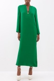 White  V-Slit Neckline Long Sleeve Side Slit Formal Cocktail Party Straight Maxi Dress