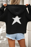 Black Loose Casual Street The stars Pocket Weave Hooded Long Sleeve Fall Winter Knitted Sweater Tops