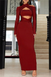 Black Draped Crossed Halter Open Shoulder Long Sleeve Cut-Out Midriff Evening Party Bodycon Maxi Dress