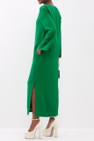 White  V-Slit Neckline Long Sleeve Side Slit Formal Cocktail Party Straight Maxi Dress