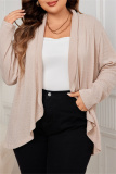 Grey Long Sleeve Ribbed Knit Cardigan Fall Winter Plus Size Overcoat Womens Shirt