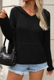 Black Loose Casual Street The stars Pocket Weave Hooded Long Sleeve Fall Winter Knitted Sweater Tops