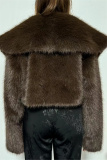Black Faux Fur Casual Cardigan Lapel Turndown Collar Long Sleeve Fall Winter Short Coats Outerwear