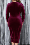 Dark Green V Neck Long Sleeve Formal Evening Party Ruched Bodycon Shinny Velvet Maxi Dress