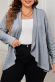 Grey Long Sleeve Ribbed Knit Cardigan Fall Winter Plus Size Overcoat Womens Shirt