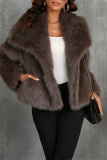 Apricot Faux Fur Casual Solid Color Cardigan Turndown Collar Winter Coats