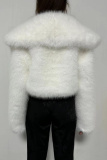 Black Faux Fur Casual Cardigan Lapel Turndown Collar Long Sleeve Fall Winter Short Coats Outerwear
