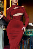 Black Draped Crossed Halter Open Shoulder Long Sleeve Cut-Out Midriff Evening Party Bodycon Maxi Dress