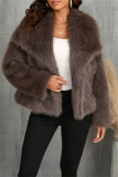 Apricot Faux Fur Casual Solid Color Cardigan Turndown Collar Winter Coats