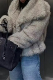 Apricot Faux Fur Casual Solid Color Cardigan Turndown Collar Winter Coats