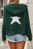 Black Loose Casual Street The stars Pocket Weave Hooded Long Sleeve Fall Winter Knitted Sweater Tops