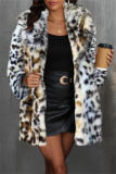 White Faux Fur Casual Pocket Cardigan Turndown Collar Long Sleeve Fall Winter Outerwear Coats