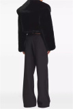 Black Faux Fur Casual Cardigan Lapel Turndown Collar Long Sleeve Fall Winter Short Coats Outerwear