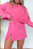 Light Blue Casual Hooded Long Sleeve Sweatshirt and Slit Skirts Two Pieces Dress Sets