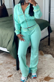 Black Waffle Casual Draw String Zipper Collar Long Sleeve Jacket and Flare Leg Sweatpants Two Pieces Sweatsuits Sets