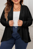 Grey Long Sleeve Ribbed Knit Cardigan Fall Winter Plus Size Overcoat Womens Shirt
