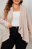 Grey Long Sleeve Ribbed Knit Cardigan Fall Winter Plus Size Overcoat Womens Shirt