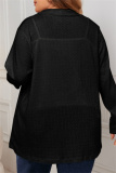 Grey Long Sleeve Ribbed Knit Cardigan Fall Winter Plus Size Overcoat Womens Shirt
