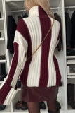 Black White Loose Casual Stripe Weave Contrast Turtleneck Long Sleeve Fall Winter Sweater Tops