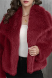 Apricot Faux Fur Casual Solid Color Cardigan Turndown Collar Winter Coats