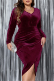 Dark Green V Neck Long Sleeve Formal Evening Party Ruched Bodycon Shinny Velvet Maxi Dress