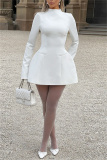 White Half A Turtleneck Long Sleeve Backless A Line Formal Party Office Wear Blazer Mini Dress