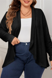 Grey Long Sleeve Ribbed Knit Cardigan Fall Winter Plus Size Overcoat Womens Shirt
