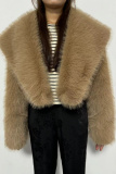 Black Faux Fur Casual Cardigan Lapel Turndown Collar Long Sleeve Fall Winter Short Coats Outerwear