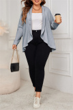 Grey Long Sleeve Ribbed Knit Cardigan Fall Winter Plus Size Overcoat Womens Shirt