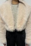 Black Faux Fur Casual Cardigan Lapel Turndown Collar Long Sleeve Fall Winter Short Coats Outerwear