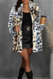 White Faux Fur Casual Pocket Cardigan Turndown Collar Long Sleeve Fall Winter Outerwear Coats
