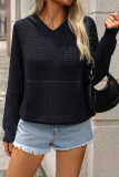 Black Loose Casual Street The stars Pocket Weave Hooded Long Sleeve Fall Winter Knitted Sweater Tops