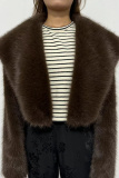 Black Faux Fur Casual Cardigan Lapel Turndown Collar Long Sleeve Fall Winter Short Coats Outerwear