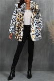 White Faux Fur Casual Pocket Cardigan Turndown Collar Long Sleeve Fall Winter Outerwear Coats