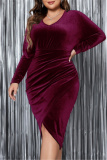 Dark Green V Neck Long Sleeve Formal Evening Party Ruched Bodycon Shinny Velvet Maxi Dress