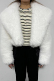 Black Faux Fur Casual Cardigan Lapel Turndown Collar Long Sleeve Fall Winter Short Coats Outerwear