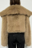 Black Faux Fur Casual Cardigan Lapel Turndown Collar Long Sleeve Fall Winter Short Coats Outerwear