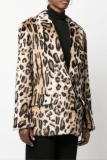 Faux Fur Casual Leopard Cardigan Turndown Collar Long Sleeve Fall Winter Blazer Coats Outerwear
