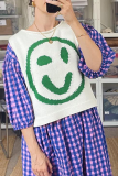 Yellow Casual Smiley Face Weave Contrast Round Neck Sleeveless Knitted Tank Tops Vest