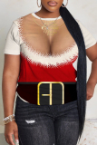 White Brown Christmas Casual Imitation Cotton Letter Print Round Neck Short Sleeve T-Shirts Tops