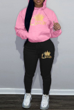 White Blue Sportwear Letter Print Hooded Long Sleeve Sweatshirt and Sweatpants Fall Winter Two Pieces Sweatsuits Sets