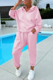 Apricot Sportwear Hooded Long Sleeve Sweatshirt and Sweatpants Fall Winter Two Pieces Sweatsuit Sets
