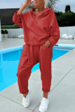 Apricot Sportwear Hooded Long Sleeve Sweatshirt and Sweatpants Fall Winter Two Pieces Sweatsuit Sets