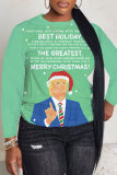 White Red Christmas Party Casual Letter Santa Print Round Neck Long Sleeve Fall Winter Sweatshirts Tops