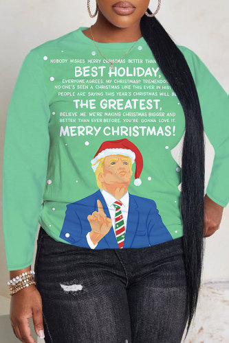 White Red Christmas Party Casual Letter Santa Print Round Neck Long Sleeve Fall Winter Sweatshirts Tops