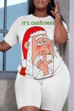 Light Grey Christmas Casual Figure Letter Print Round Neck Short Sleeve T-shirt and Shorts Two Pieces Matching Sets
